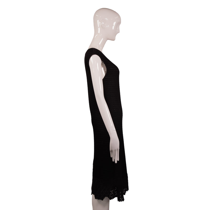 Chanel Black Cap Sleeve Knit Dress Size 42