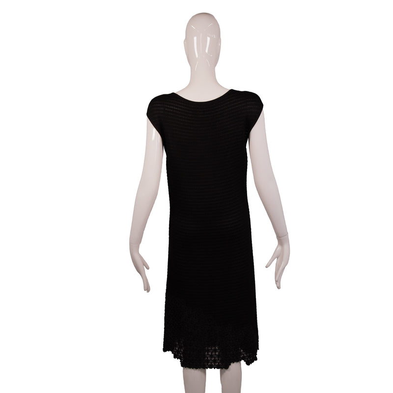 Chanel Black Cap Sleeve Knit Dress Size 42