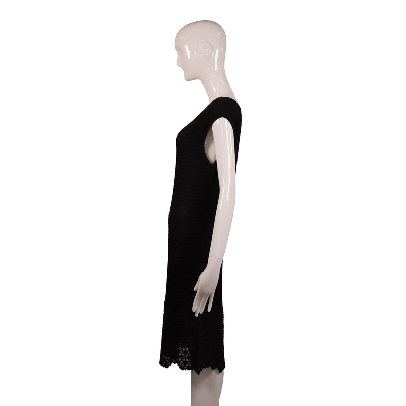 Chanel Black Cap Sleeve Knit Dress Size 42