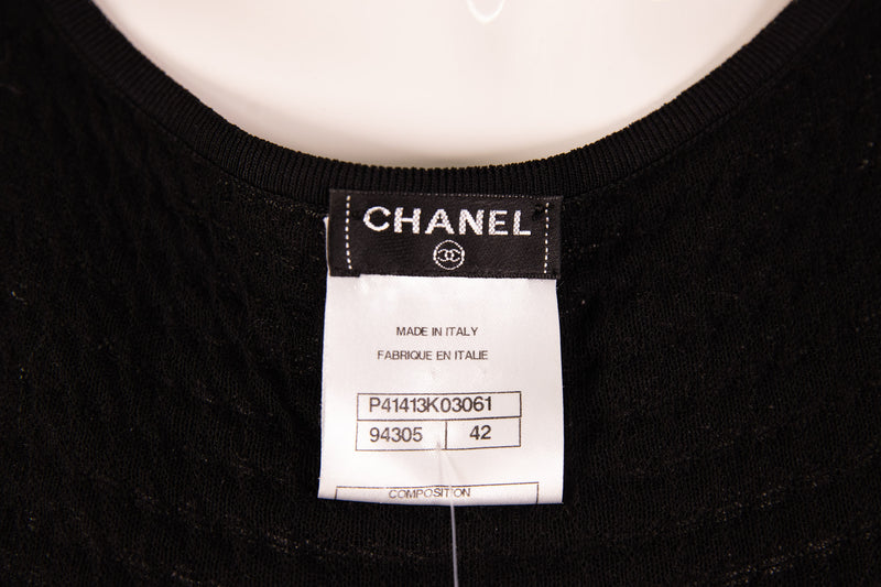 Chanel Black Cap Sleeve Knit Dress Size 42