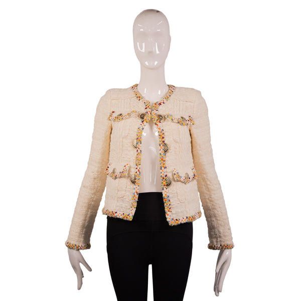Chanel Cream Multicolor 4-Pocket Tweed Cardigan Jacket Size 34