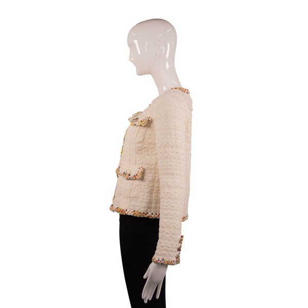 Chanel Cream Multicolor 4-Pocket Tweed Cardigan Jacket Size 34