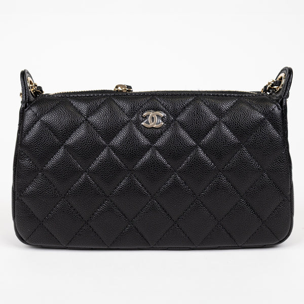 Chanel Black Quilted Caviar Leather Phone Crossbody Bag