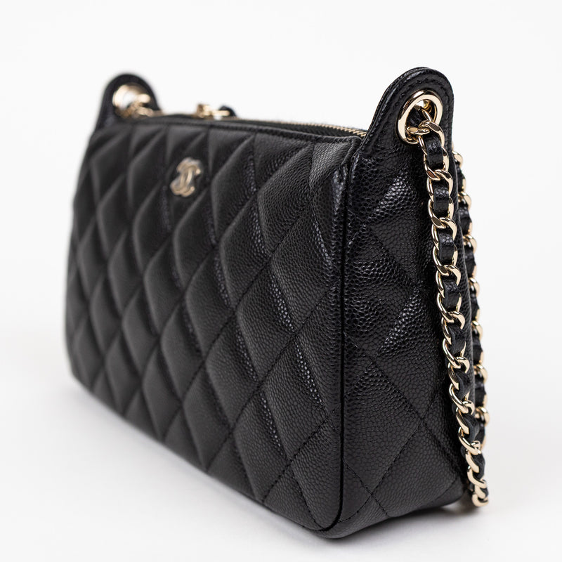 Chanel Black Quilted Caviar Leather Phone Crossbody Bag