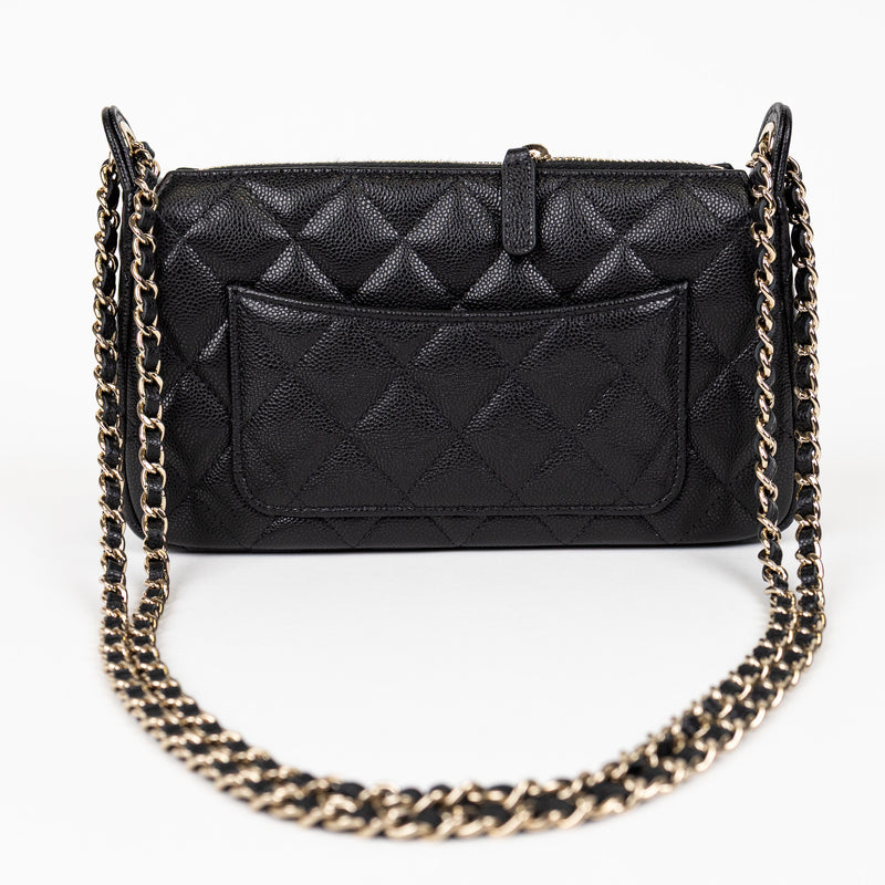 Chanel Black Quilted Caviar Leather Phone Crossbody Bag