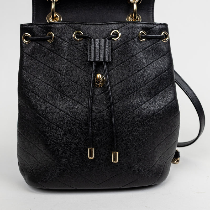 Chanel Black Chevron Top Stitch Backpack GHW