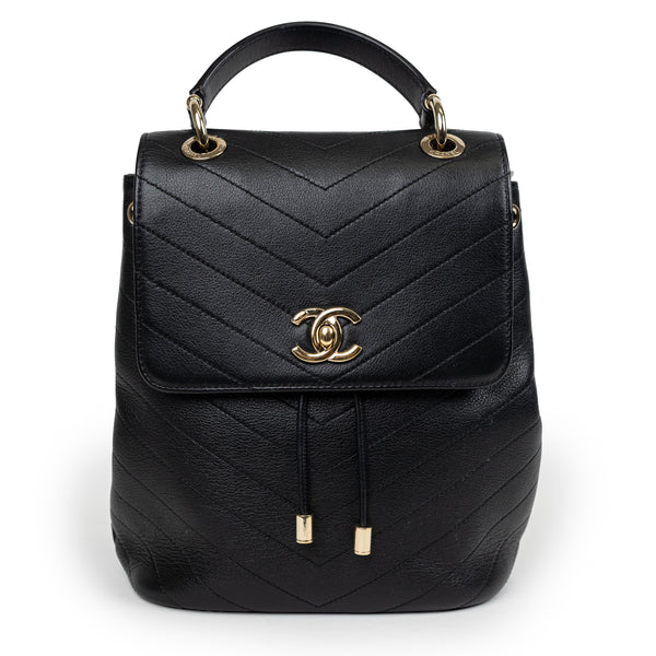 Chanel Black Chevron Top Stitch Backpack GHW