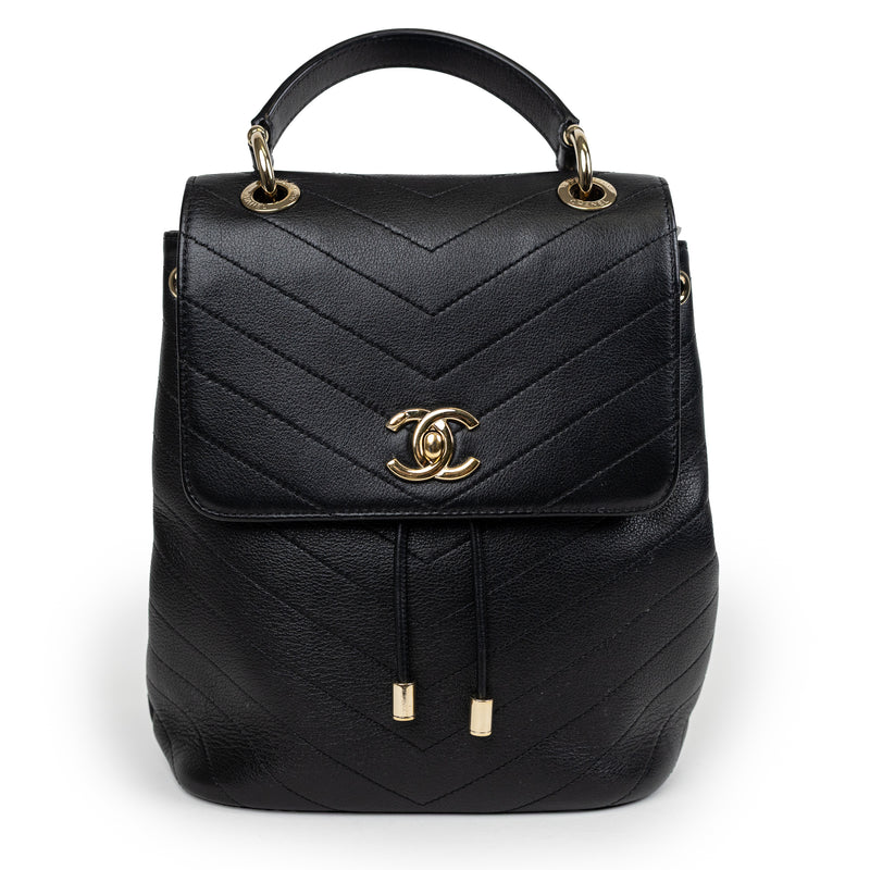 Chanel Black Chevron Top Stitch Backpack GHW