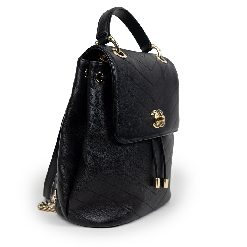 Chanel Black Chevron Top Stitch Backpack GHW