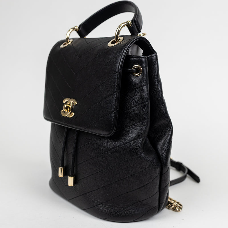 Chanel Black Chevron Top Stitch Backpack GHW