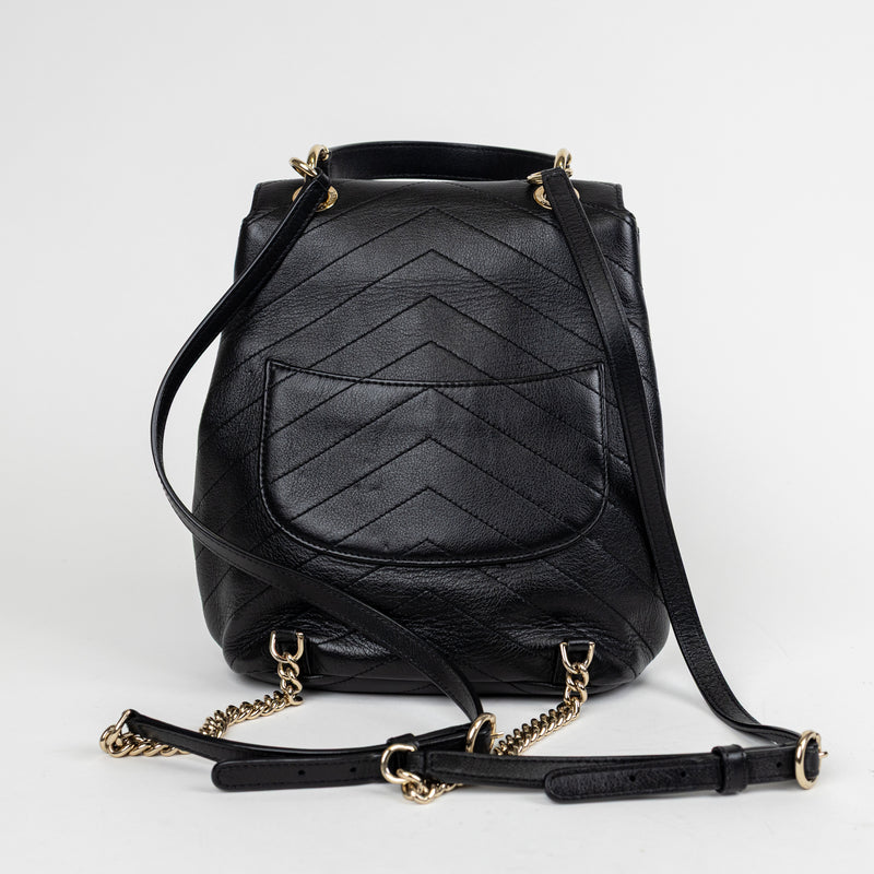 Chanel Black Chevron Top Stitch Backpack GHW