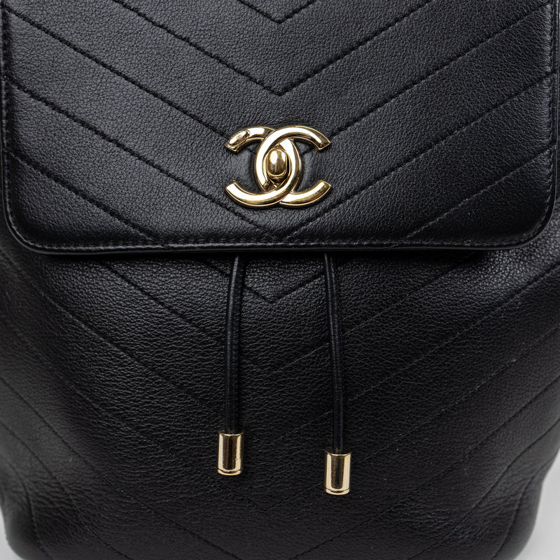 Chanel Black Chevron Top Stitch Backpack GHW