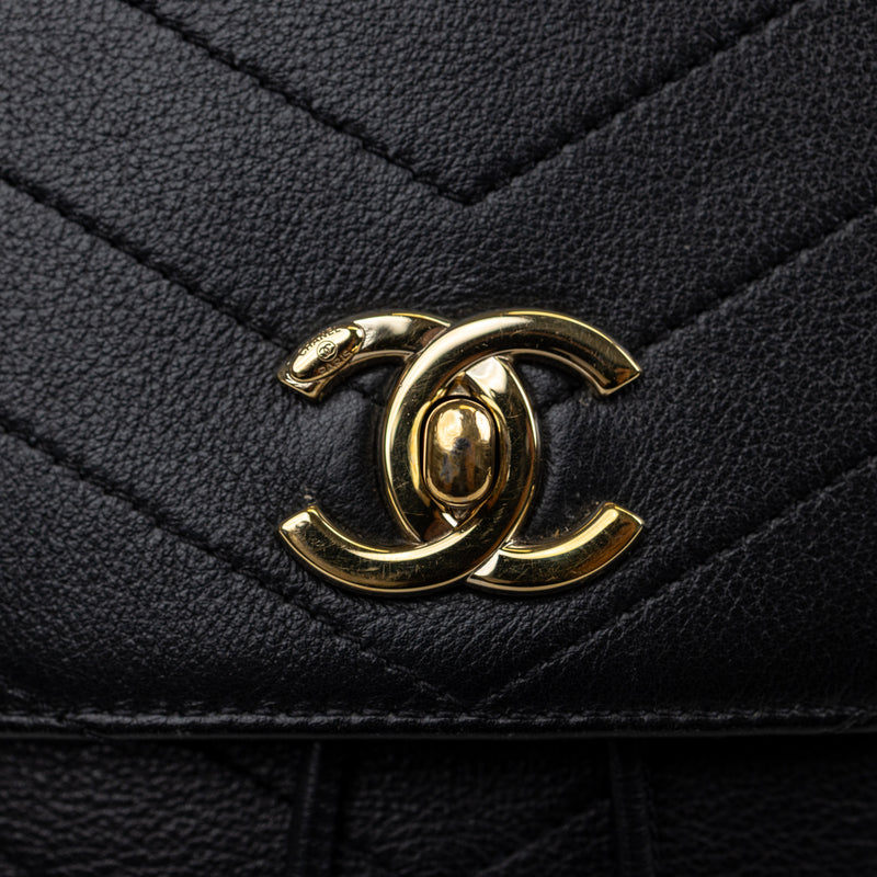 Chanel Black Chevron Top Stitch Backpack GHW