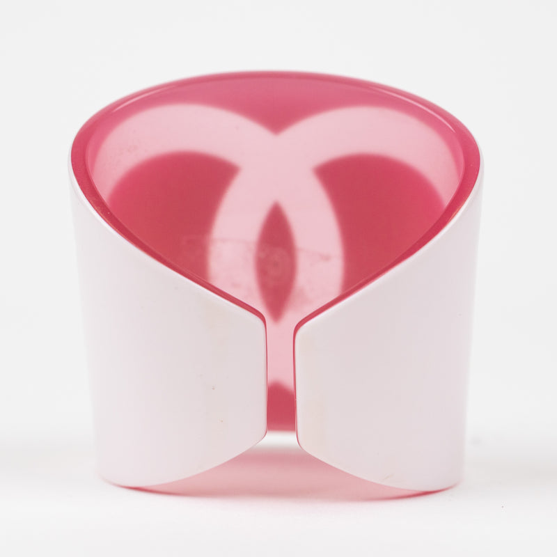 Chanel White and Pink Resin Cuff Bracelet
