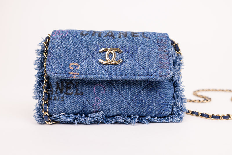 Chanel Blue Denim Quilted Mood Belt Bag