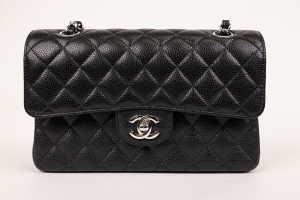 Chanel Black Classic Caviar Small Double Flap Handbag