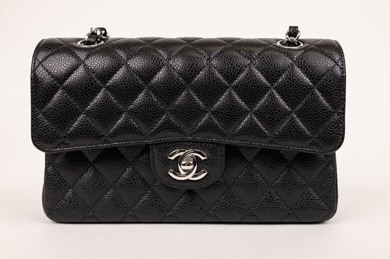 Chanel Black Classic Caviar Small Double Flap Handbag
