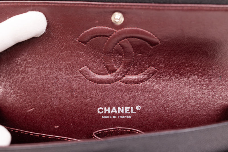 Chanel Black Caviar Leather Quitled Classic Double Flap Medium Handbag SHW