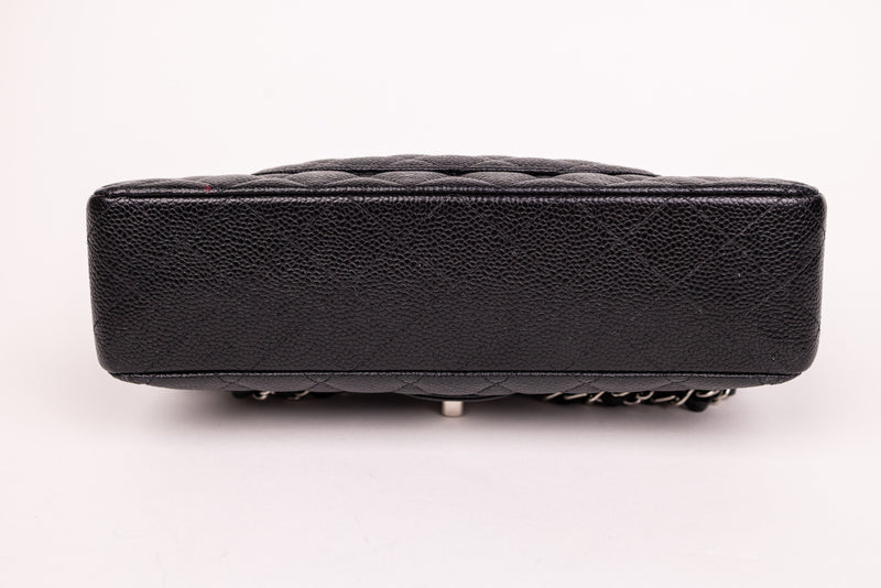 Chanel Black Caviar Leather Quitled Classic Double Flap Medium Handbag SHW