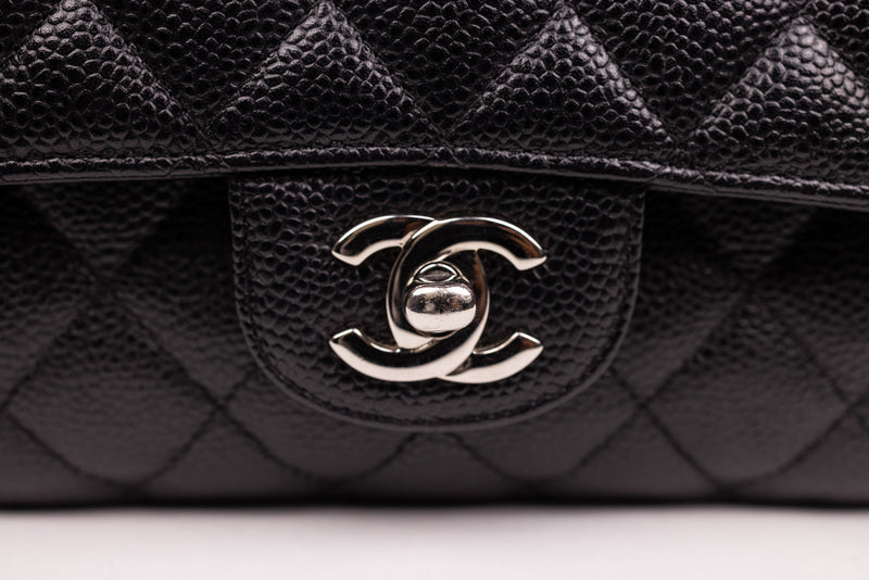 Chanel Black Caviar Leather Quitled Classic Double Flap Medium Handbag SHW