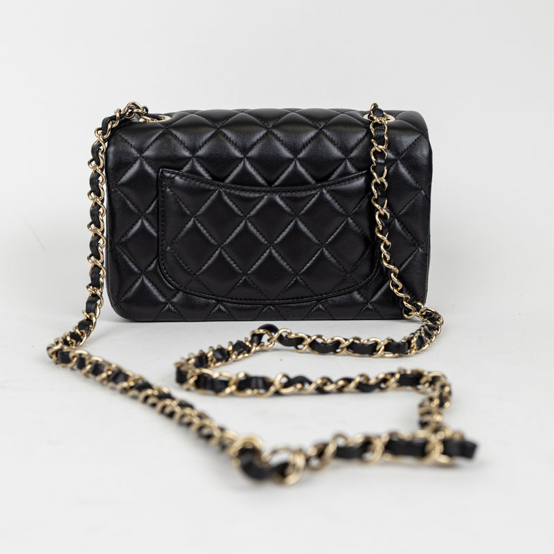 Chanel Black Lambskin Classic Single Flap Rectangular Mini Bag GHW