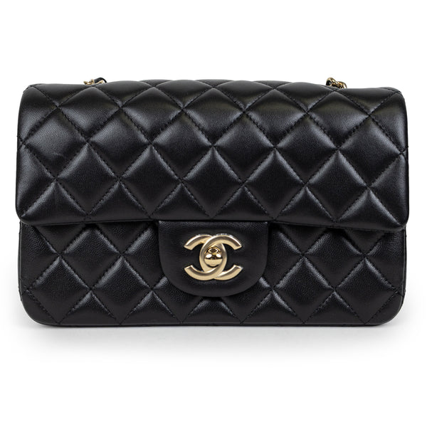 Chanel Black Lambskin Classic Single Flap Rectangular Mini Bag GHW