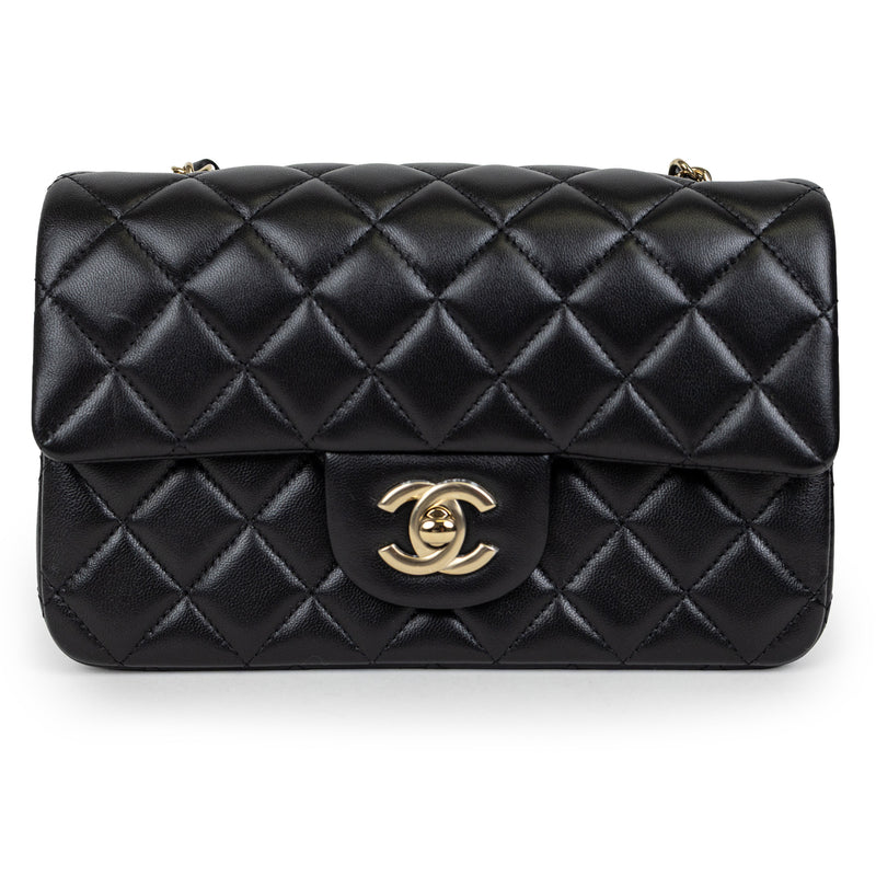 Chanel Black Lambskin Classic Single Flap Rectangular Mini Bag GHW