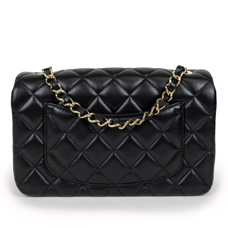 Chanel Black Lambskin Classic Single Flap Rectangular Mini Bag GHW