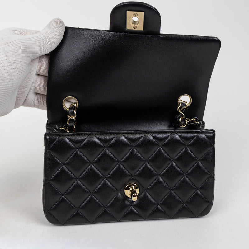Chanel Black Lambskin Classic Single Flap Rectangular Mini Bag GHW