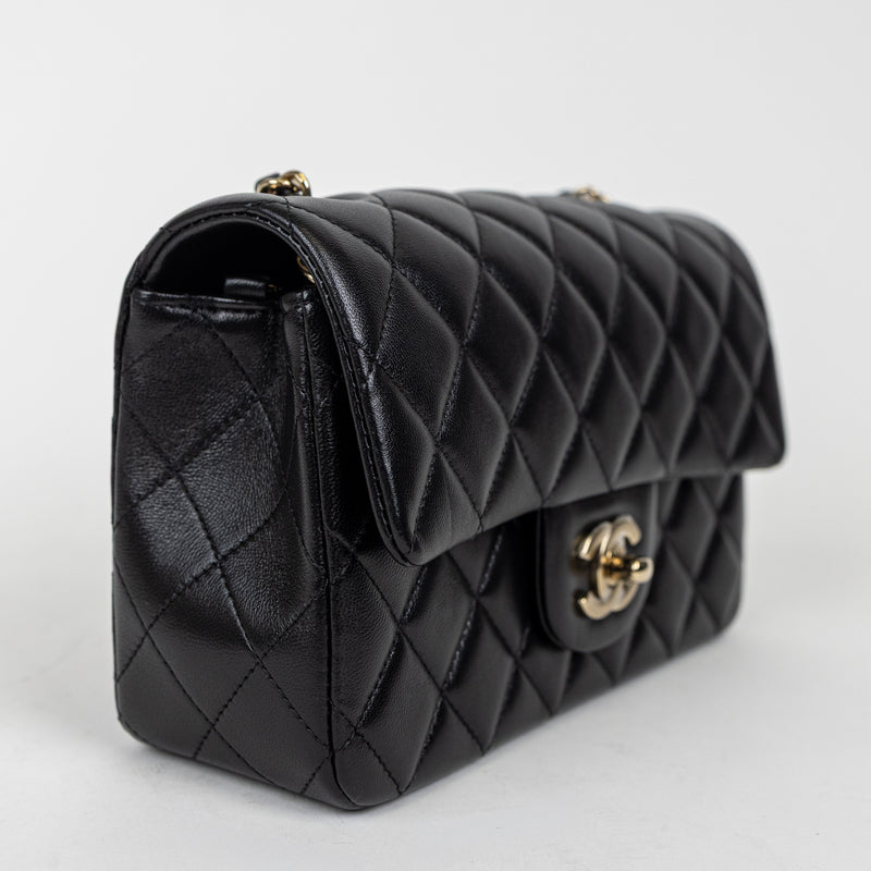 Chanel Black Lambskin Classic Single Flap Rectangular Mini Bag GHW