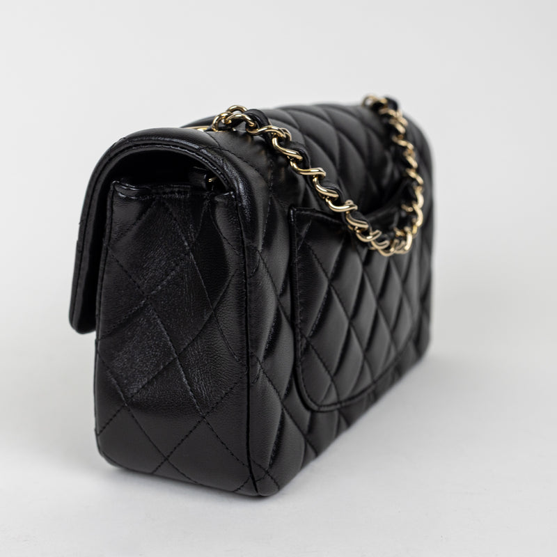 Chanel Black Lambskin Classic Single Flap Rectangular Mini Bag GHW