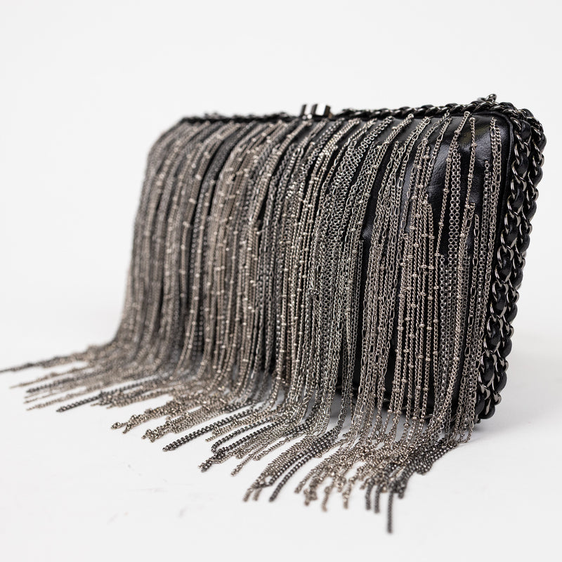 Chanel Black Lambskin Fringe Chain Clutch with Silver Hardware