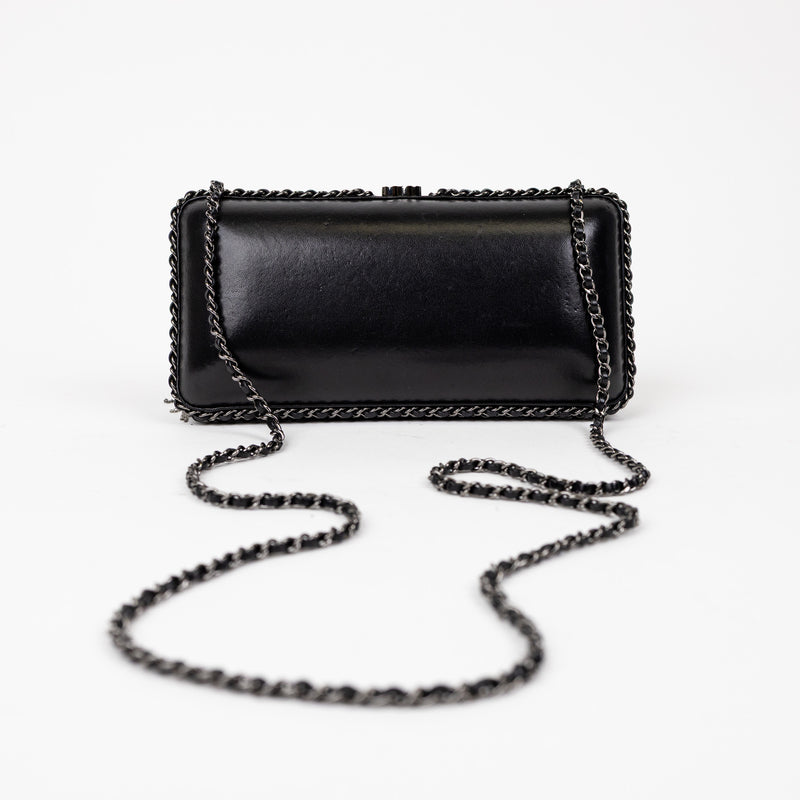 Chanel Black Lambskin Fringe Chain Clutch with Silver Hardware