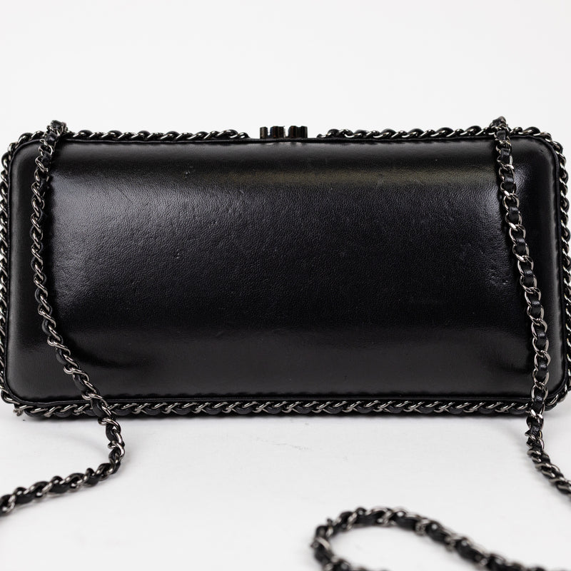 Chanel Black Lambskin Fringe Chain Clutch with Silver Hardware