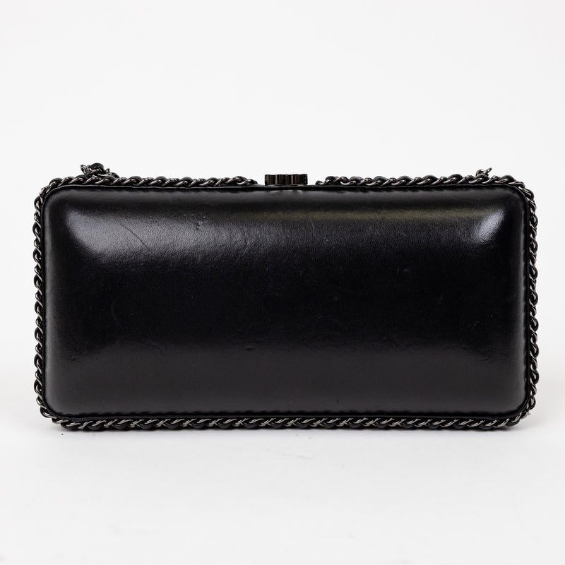 Chanel Black Lambskin Fringe Chain Clutch with Silver Hardware