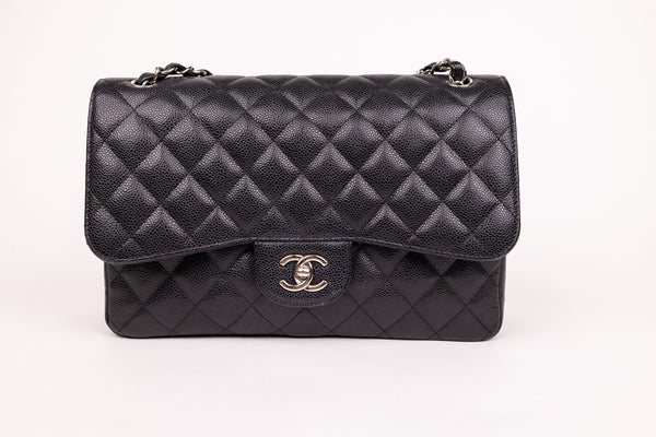 Chanel Black Caviar Quilted Jumbo Double Flap Bag