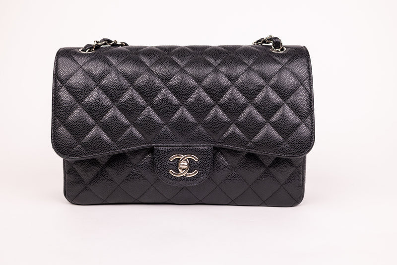 Chanel Black Caviar Quilted Jumbo Double Flap Bag