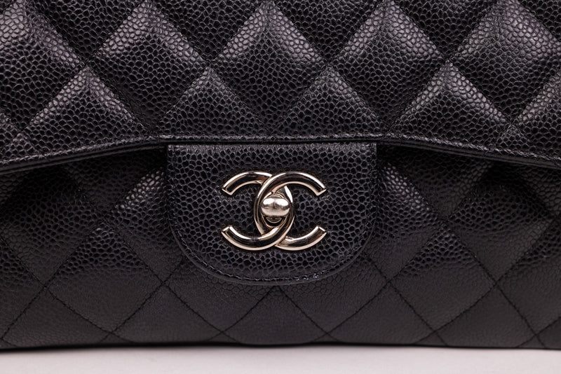Chanel Black Caviar Quilted Jumbo Double Flap Bag