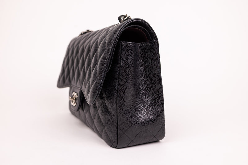 Chanel Black Caviar Quilted Jumbo Double Flap Bag
