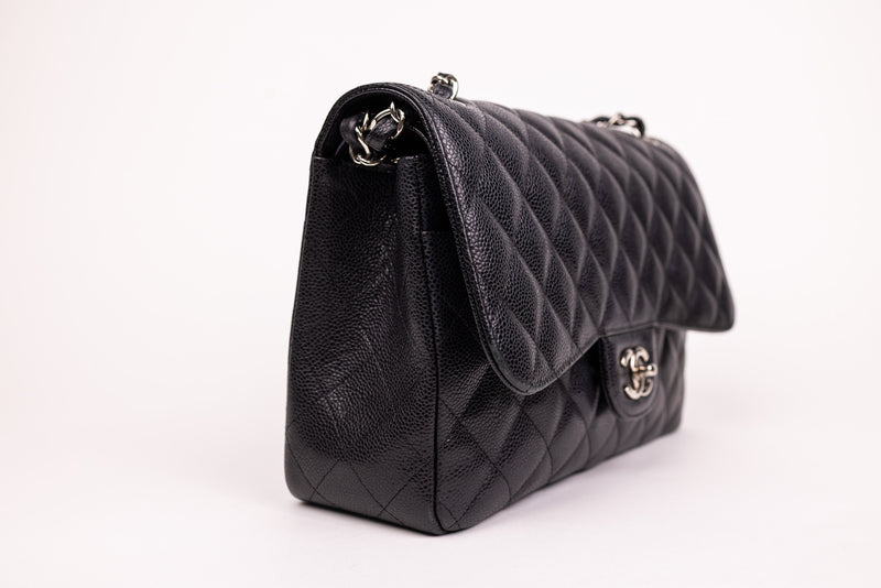 Chanel Black Caviar Quilted Jumbo Double Flap Bag