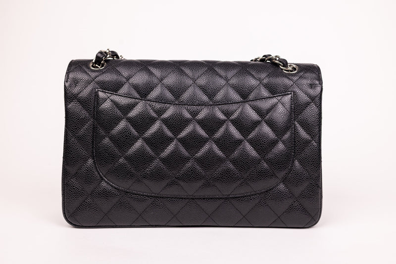 Chanel Black Caviar Quilted Jumbo Double Flap Bag