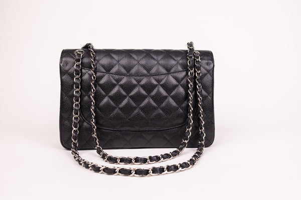 Chanel Black Caviar Quilted Jumbo Double Flap Bag