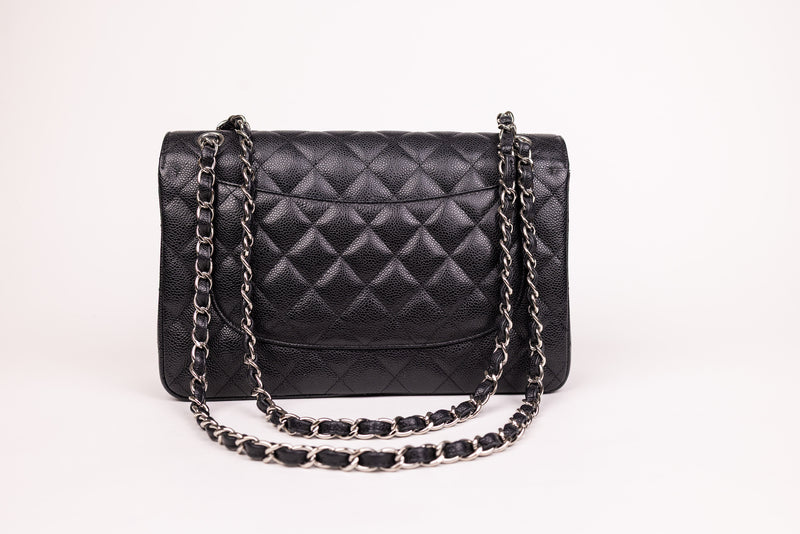 Chanel Black Caviar Quilted Jumbo Double Flap Bag