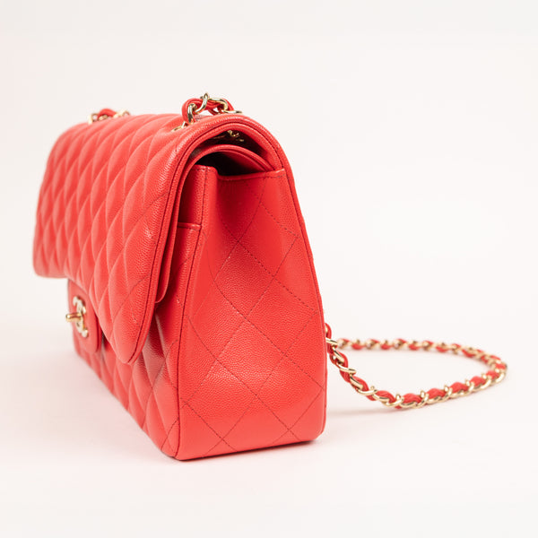 Chanel Red Caviar Leather Quilted Classic Double Flap Bag GHW