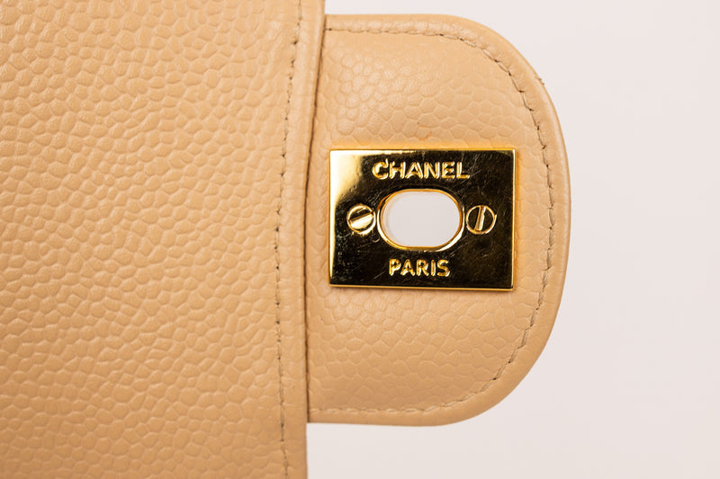 Chanel Beige Classic Double Flap Bag Quilted Lambskin Medium