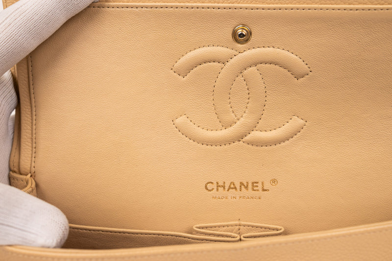 Chanel Beige Classic Double Flap Bag Quilted Lambskin Medium