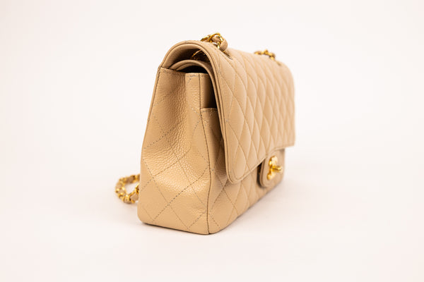 Chanel Beige Classic Double Flap Bag Quilted Lambskin Medium