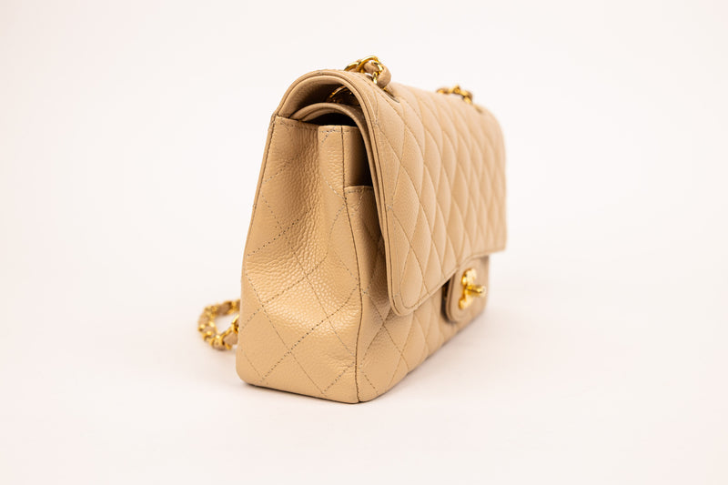 Chanel Beige Classic Double Flap Bag Quilted Lambskin Medium