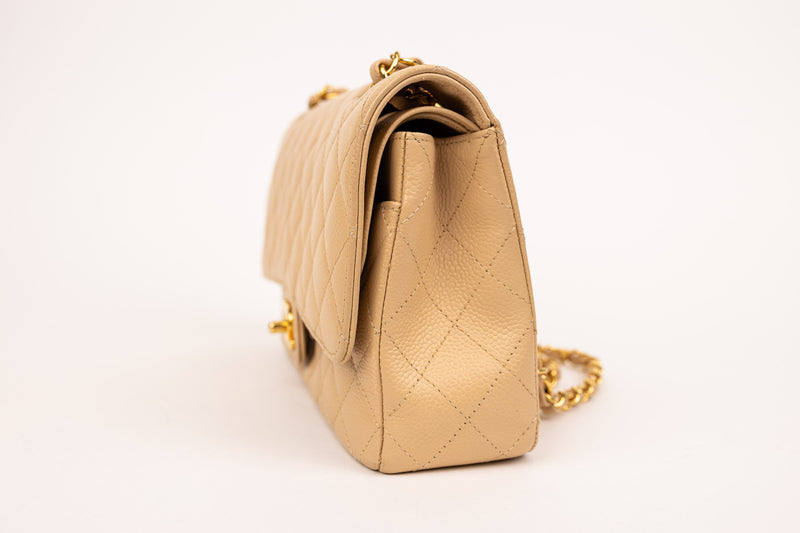 Chanel Beige Classic Double Flap Bag Quilted Lambskin Medium
