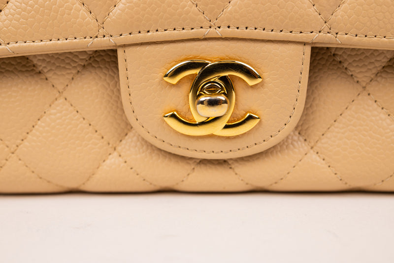 Chanel Beige Classic Double Flap Bag Quilted Lambskin Medium
